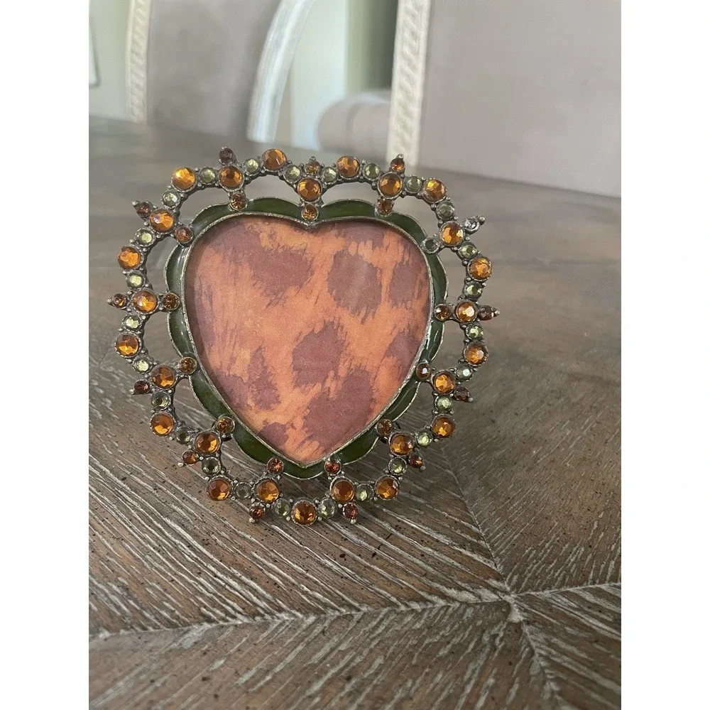 Mini Rhinestone Jeweled Heart Shape Photo Picture Frame Easel Back 2.5